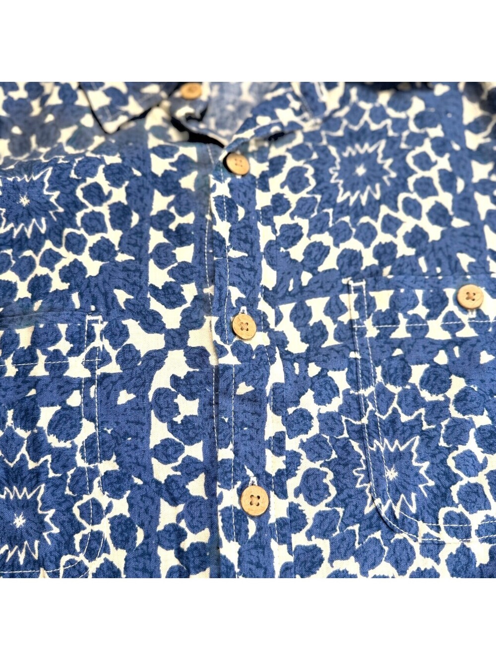 π Lucky Brand Blue Floral Hawaiian Short Sleeve Shirt Small - Picture 8 of 9